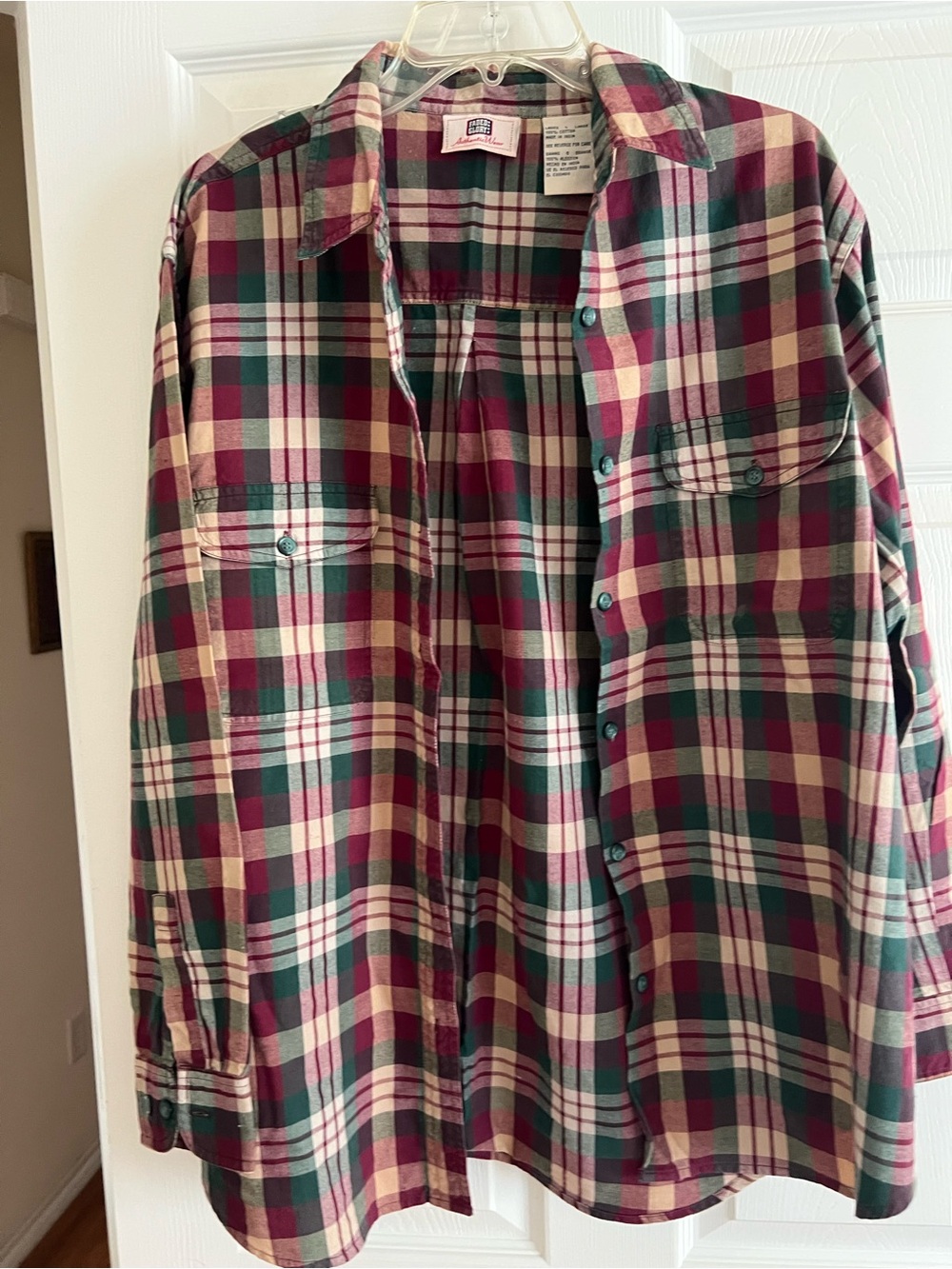 Faded Glory L Plaid Shirt/Blouse button front collared Long sleeves green/maroon